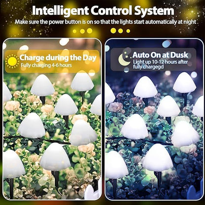 OZS 2PK 32LED 55FT Mushroom Solar Garden Lights Outdoor, Solar String Lights - Image 4