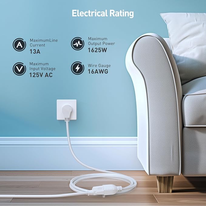 Cable Matters 2-Pack 16 AWG 360° Rotating Flat Plug Extension Cord - 10ft - Image 5