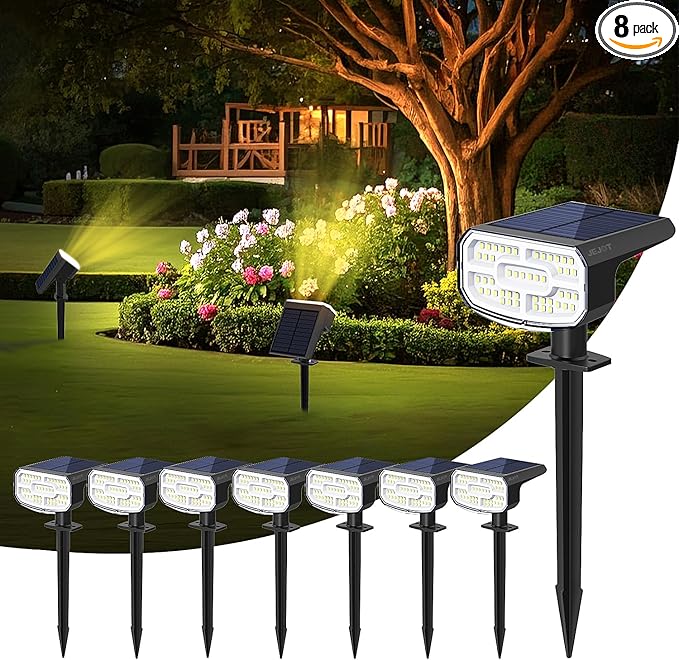 Solar Lights Outdoor Waterproof IP65, Auto On/Off, 2700K 2 Lighting Modes by JEJOT