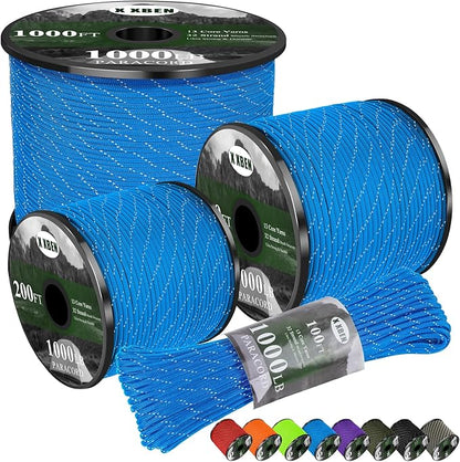 X XBEN Paracord Reflective 1000lb, 50/100/200/500/1000ft 4mm, 13 Strand by XXBEN