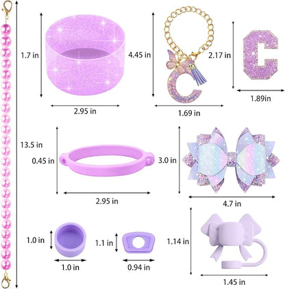 9PCS Purple for Stanley Cup Accessories Set Bling Initials Bow Charms for - Image 3
