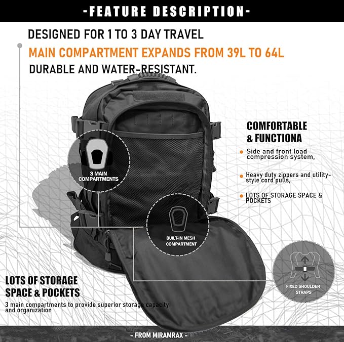 Miramrax Tactical Backpack Military Army Daypack - Image 6