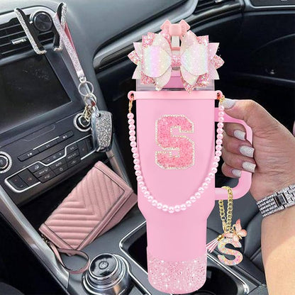 9PCS Pink for Stanley Cup Accessories Set 30/40 Oz Bling Initials Bow Charms - Image 6