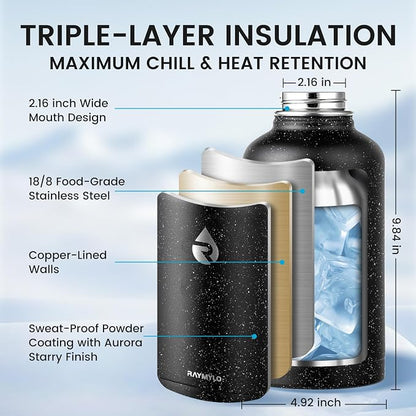 RAYMYLO 64oz Insulated Water Bottle, Triple Wall Vacuum Stainless Steel Water - Image 4