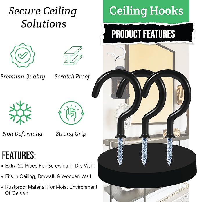 Ceiling Hooks for Hanging Plants- 20pcs 2.9 inches Heavy Duty Vinyl Coated - Image 7