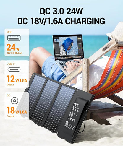 BLAVOR 30W Solar Charger USB-A QC3.0 24W USB-C DC 30W Outputs, Foldable Solar - Image 4