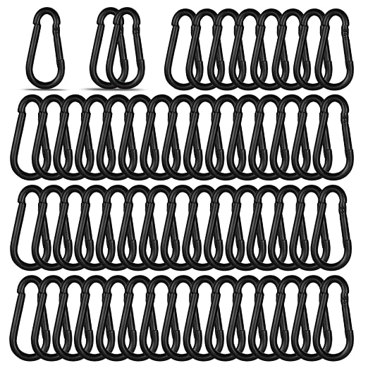 Black Carabiner, Heavy Duty Galvanized Steel Spring Snap Hook Carabiner Clips by High-PQ