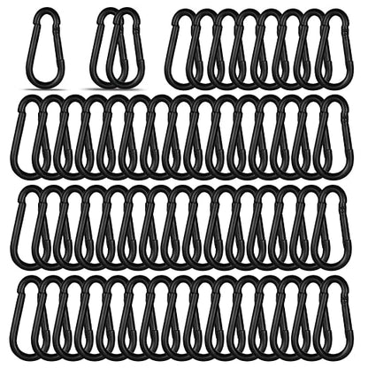 Black Carabiner, Heavy Duty Galvanized Steel Spring Snap Hook Carabiner Clips by High-PQ