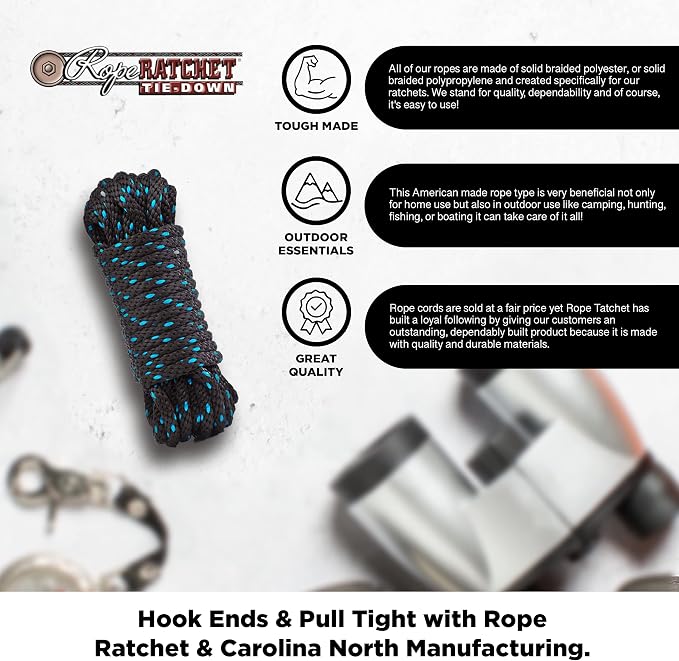 Rope Ratchet 3/8" Heavy Duty Polypropylene Rope – Braided Tie Down, Ratchet Cord - Image 2