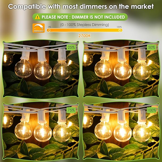 Mlambert 200Ft LED Outdoor String Lights, Dimmable G40 Globe Patio Lights - Image 3