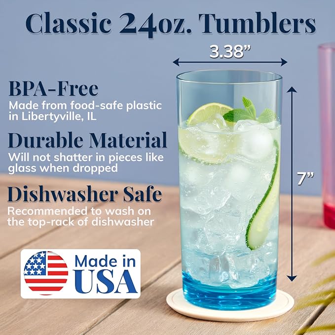 US Acrylic Classic Plastic Reusable Drinking Glasses 24oz Iced Tea Cups - Image 2