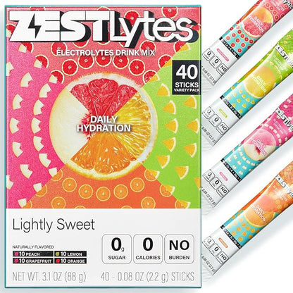 40 Sticks Sugar Free & 0 Calorie Electrolyte Hydration Packets, Low Sodium by ZestLytes