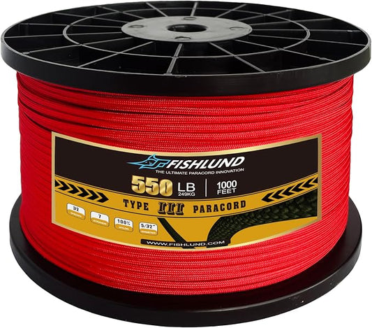 Paracord 550 lb, 7 Strand Paracord Rope 1000ft 4mm, Nylon Parachute Cord by FISHLUND