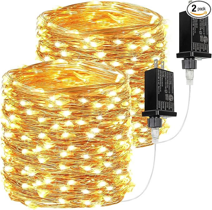 2Pack Each 66Ft 200 LED Fairy Lights Plug in, Waterproof String Lights Outdoor by BHCLIGHT