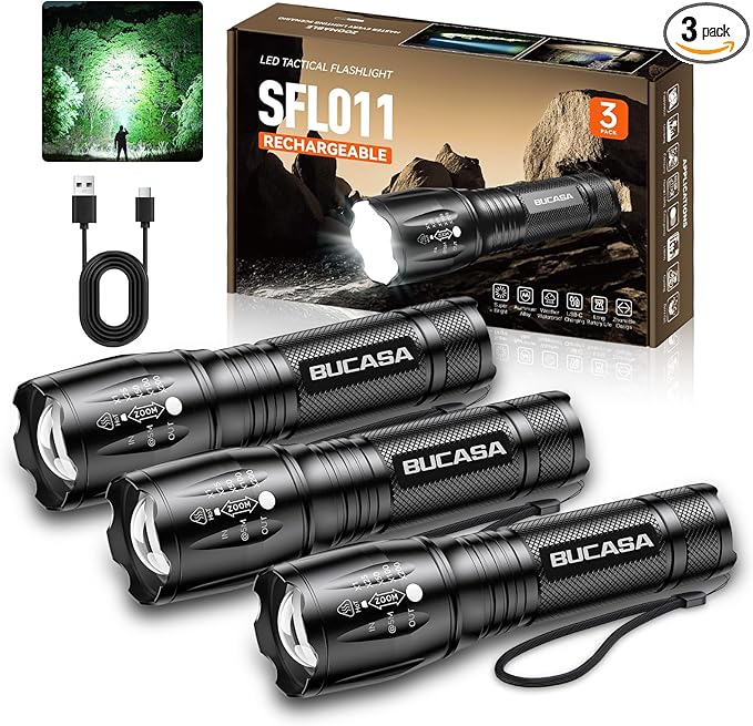 BUCASA 3 Pack Rechargeable Flashlights High Lumens, Brighter Small Flashlight by Lightingupyoureveryday