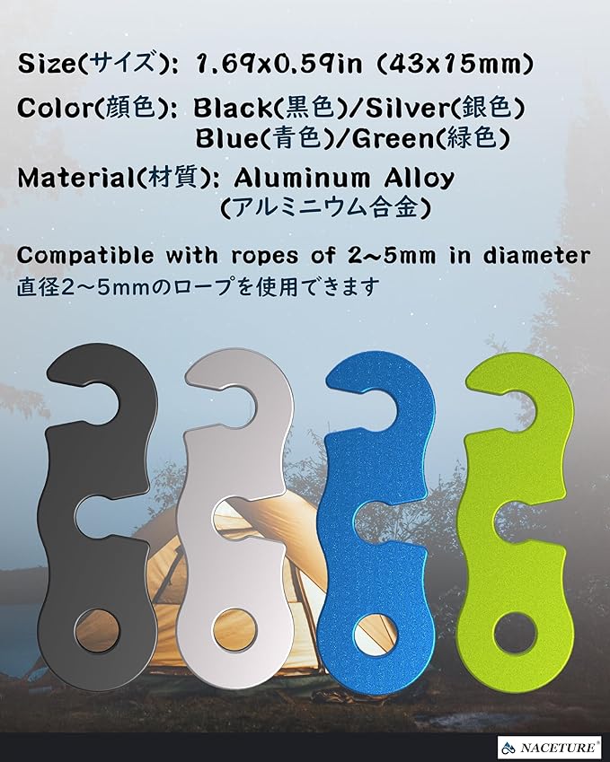 Rope Tensioner Aluminum Alloy Camping Tent Guyline Cord Adjuster Camping of Gear - Image 5