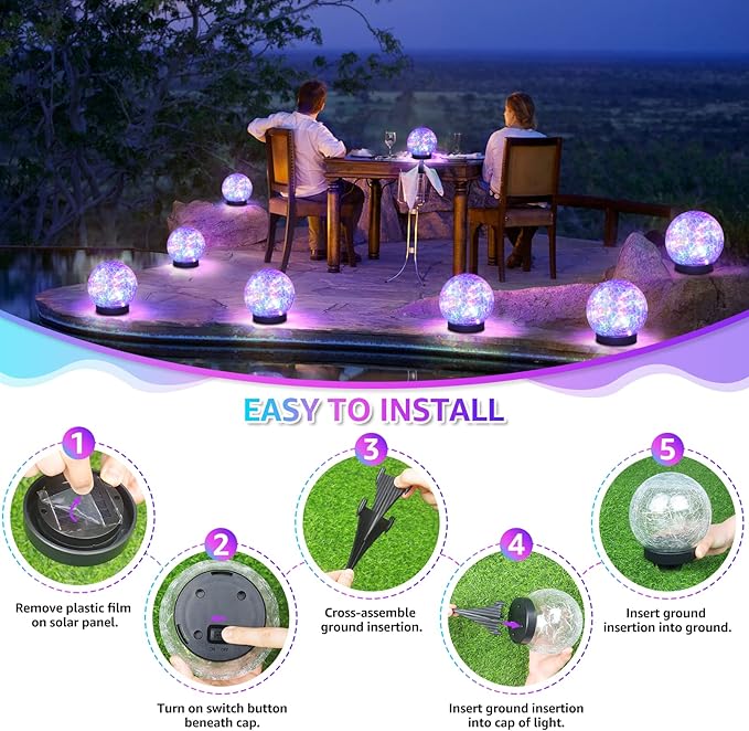 ASOMST 2-Pack Garden Solar Lights Outdoor, Colored Cracked Glass Ball Light - Image 7