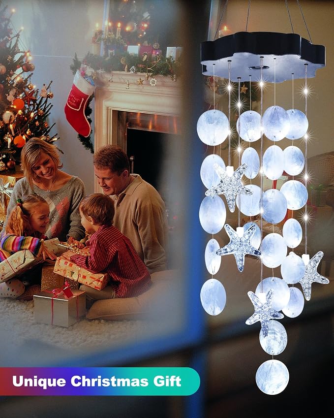 Toodour Solar Wind Chimes for Outside, Shells Light Gifts for Mom Grandma Women - Image 4