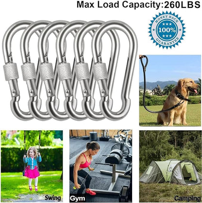 Locking Carabiner Clips, Stainless Steel Spring Snap Hook Locking Carabiner - Image 2