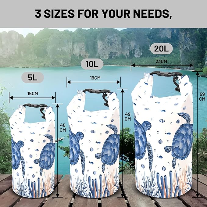 Waterproof Dry Bag, Roll Top Sea Turtle Coral Starfish Waterproof Backpack - Image 6