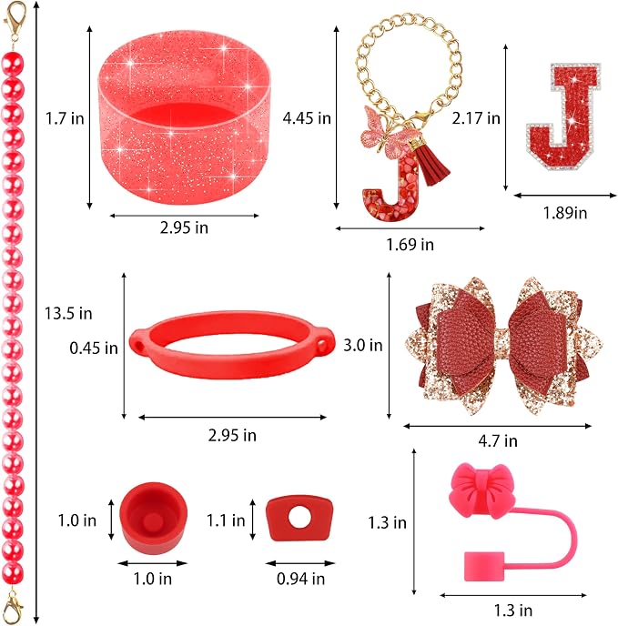 9PCS Red for Stanley Cup Accessories Set Bling Initials Bow Charms for Stanley - Image 3