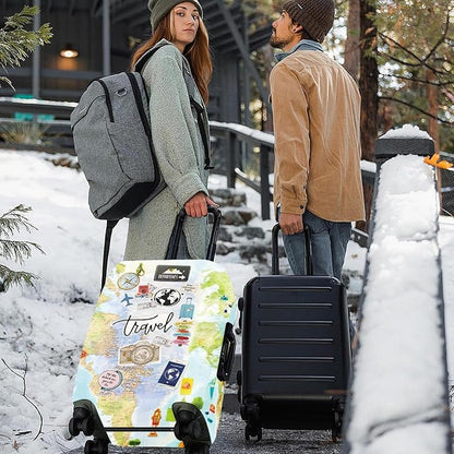 ANNA QUEEN Travel Collage Luggage Cover, World Map & Sticker Style Suitcase - Image 7