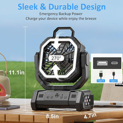 Portable Fan Rechargeable, 20000mAh Cordless Battery Powered Camping Fan - Image 6