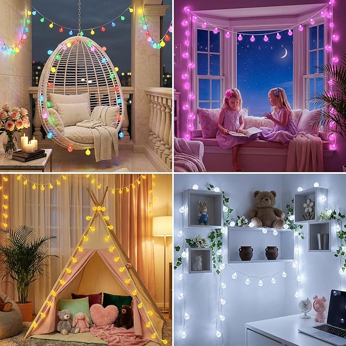 OMIKA Color Changing Indoor String Light USB Plug, 16.5ft 50 LEDs Crystal Globe - Image 4