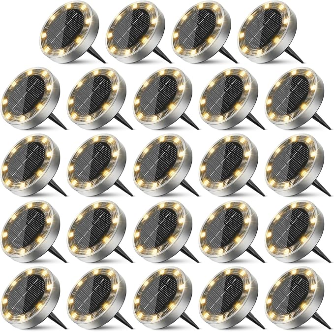 Peasur Solar Ground Lights Outdoor, 24 Pack Flat Solar Powered Disc Lights by Peasur
