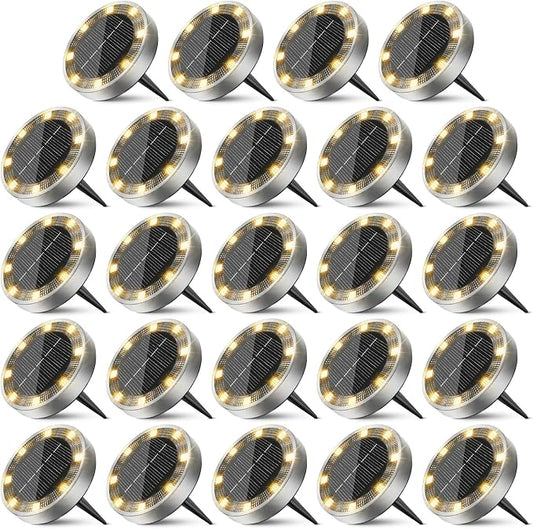 Peasur Solar Ground Lights Outdoor, 24 Pack Flat Solar Powered Disc Lights by Peasur