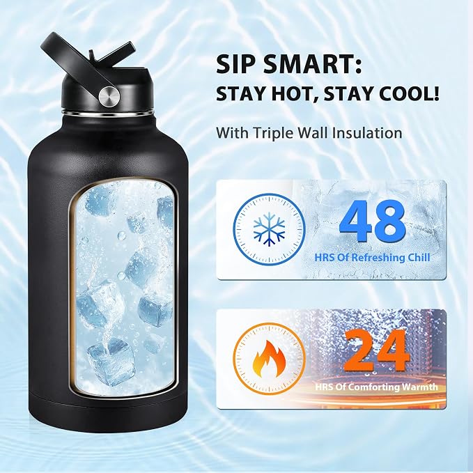 Insulated Water Bottle 64 oz, Triple Wall Vacuum Stainless Steel Water Bottles - Image 2