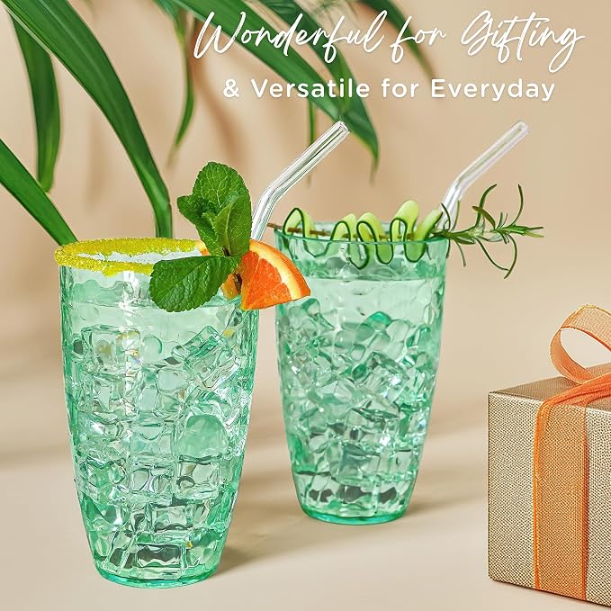 Kate Aspen Hammered Teal Plastic Drinking Glasses Set of 8, 23 oz, Acrylic - Image 5