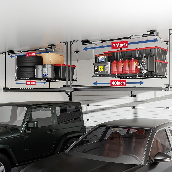 FLEXIMOUNTS GL1 Overhead Garage Lifting Storage Rack, 4x4 Ft Heavy-Duty Metal - Image 2