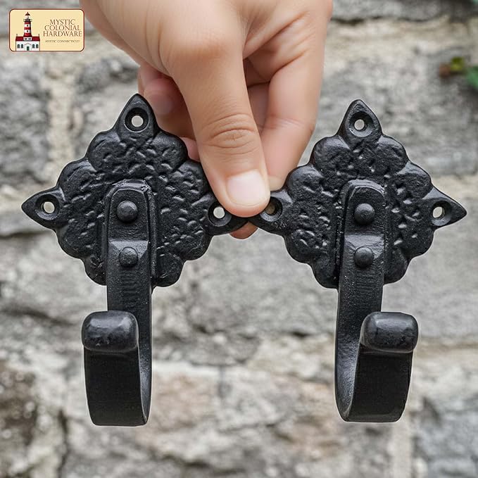 Mystic Colonial Rustic Cast Iron Wall Hooks, Heavy Duty Retro Utility Hooks - Image 7