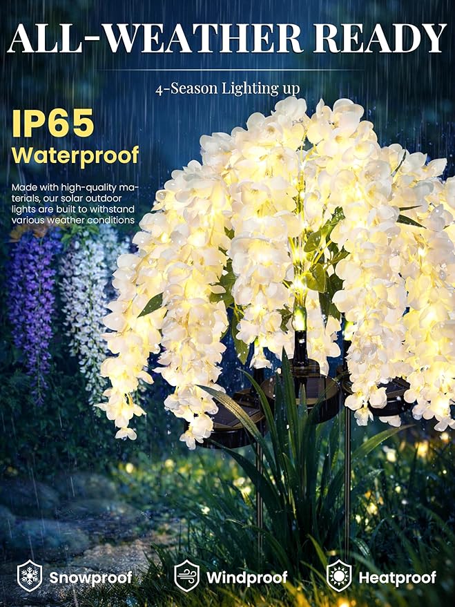 GIGALUMI Solar Lights Outdoor for Garden Decor, 3 Pack Solar Flower Lights - Image 3