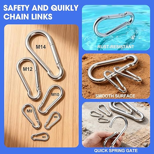 200Pack M5 Spring Snap Hooks Carabiner, 3/16" Heavy Duty Carabiner Clips Chain - Image 4