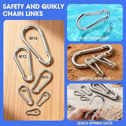 200Pack M5 Spring Snap Hooks Carabiner, 3/16" Heavy Duty Carabiner Clips Chain - Image 4