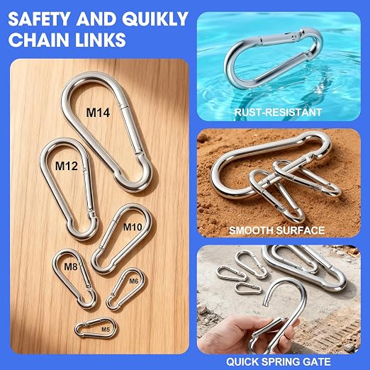 50Pack Heavy Duty Carabiners M8 5/16" Spring Snap 3Inch Zinc-Galvanized Steel - Image 4
