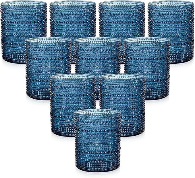 YOUBET 24PCS Plastic Drinking Glasses - 14OZ Blue Hobnail Drinkware Glasses - by YOUBET