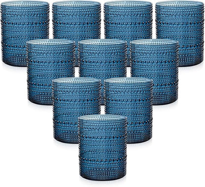 YOUBET 24PCS Plastic Drinking Glasses - 14OZ Blue Hobnail Drinkware Glasses - by YOUBET