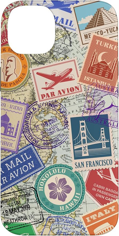 World Map Travel Passport Stamps Postage Stamp Case by Unknown