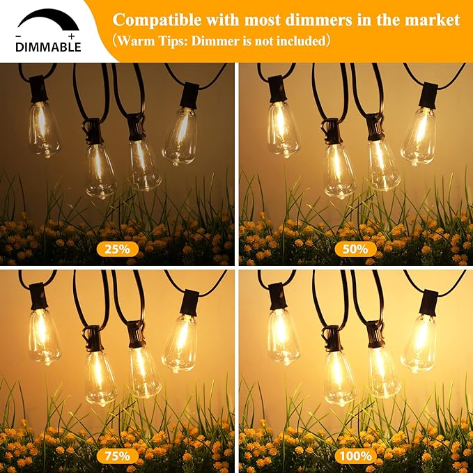 Brightever 50FT Outdoor String Lights Waterproof, 2700K Bright LED Patio Lights - Image 6