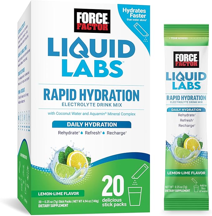 Force Factor Liquid Labs Electrolytes Powder Packets—Lemon Lime—Hydration by ForceFactor