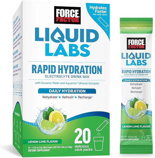 Force Factor Liquid Labs Electrolytes Powder Packets—Lemon Lime—Hydration by ForceFactor