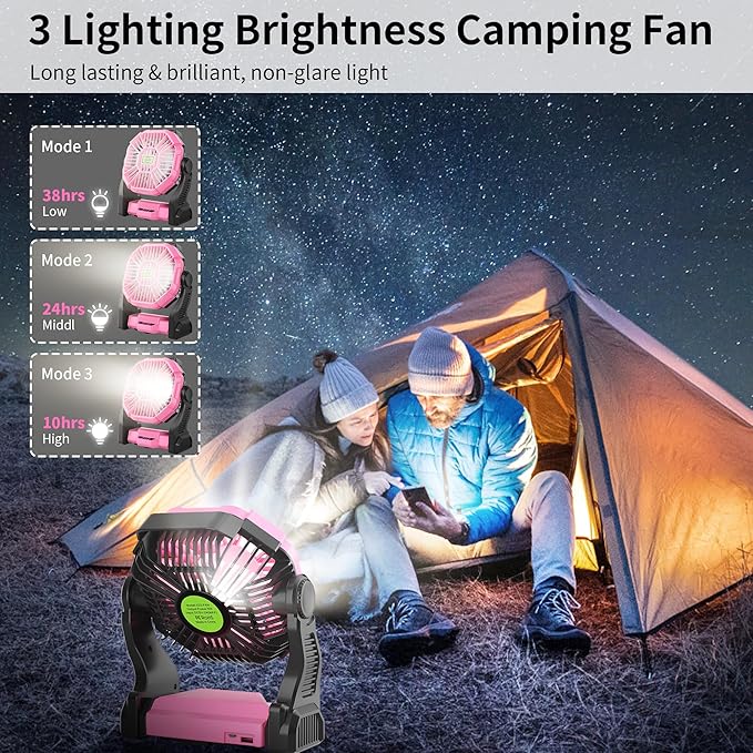 Portable Fan Rechargeable Camping Essentials, Cordless Camping Fan Battery - Image 4