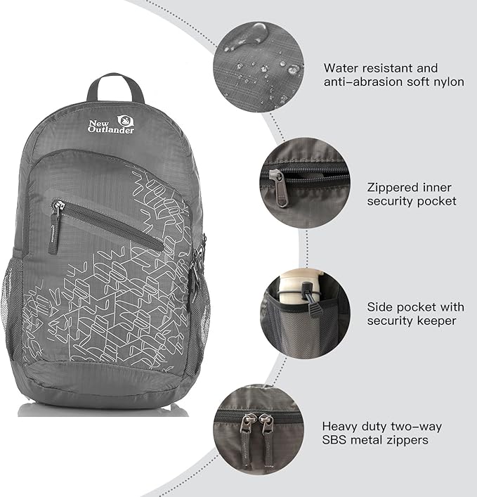 Outlander Packable Handy Lightweight Travel Hiking Backpack Daypack-Grey-L - Image 3