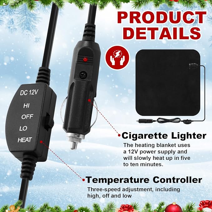 Tuanse 16 x 16 Inches Car Electric Blanket 12 Volt Heated Car Blanket - Image 4