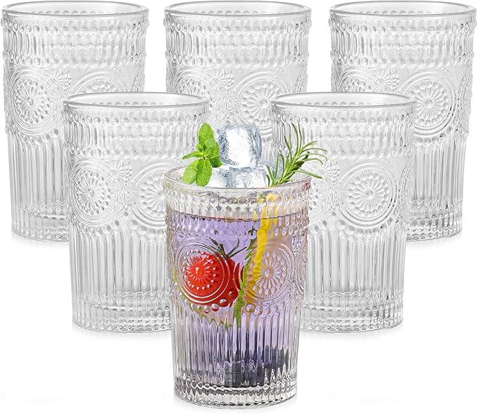 ZMOWIPDL Vintage Glassware Drinking Glasses Set of 6, 13 oz Clear Textured by ZMOWIPDL