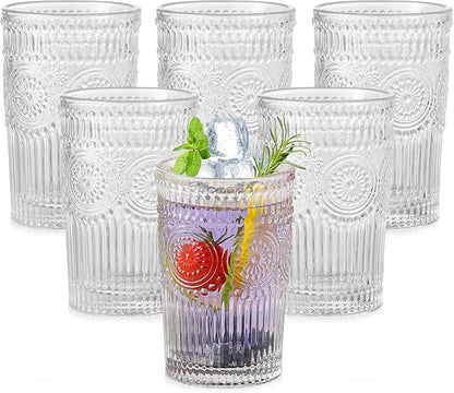 ZMOWIPDL Vintage Glassware Drinking Glasses Set of 6, 13 oz Clear Textured by ZMOWIPDL