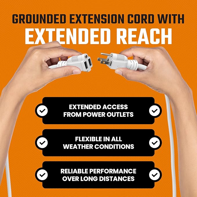 Heavy Duty Extension Cord/Wire Power Cable, Indoor/Outdoor, Single Outlet - Image 7